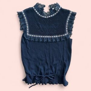 Nanette Lepore Navy Lace Crochet Sleeveless Top